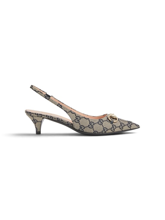 Gucci Shoes - NWT Gucci Women's Slingback Pump with Horsebit Beige Blue GG Canvas Heel 37.5